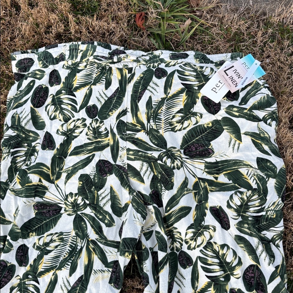 NWT Per Se Tropical Leaves Washable Rayon Linen Blend Capris Cropped Pants 3X 1X - Picture 9 of 16